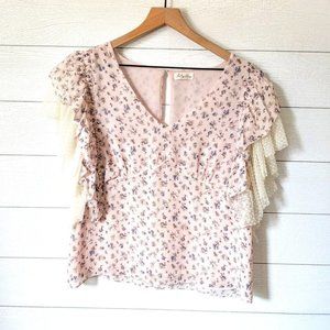 Love Shack Fancy Lace Flutter Sleeve Silk Top M